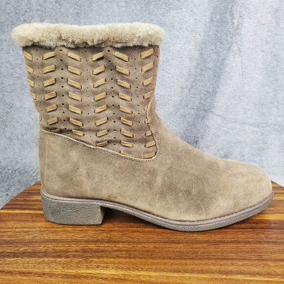 Abeo Boots Women's 9 Brown Suede Leather Bristol Shearling Lined Ankle Booties - Picture 1 of 12